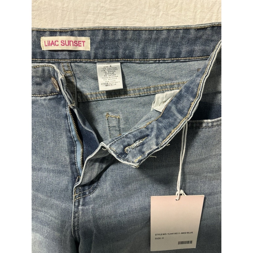 Lilac Sunset Women's High Rise Wide Leg Blue Denim Jeans Bow Tie Medium Wash